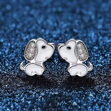 925 sterling silver cute dog girl stud earrings, animal stud earrings