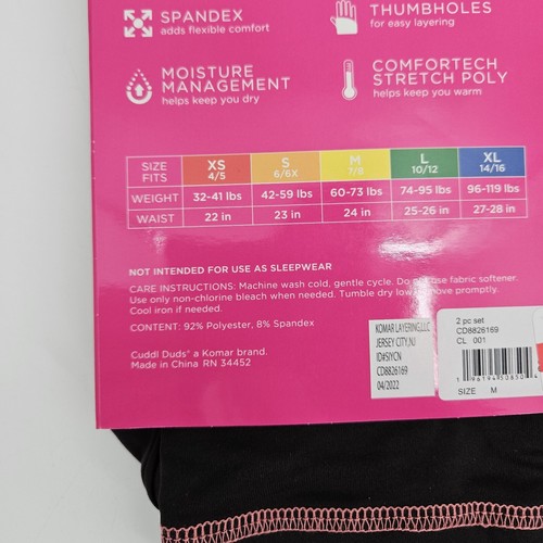 Cuddl Duds WARM LAYERS 2 Piece Girls Size Medium 7/8 Base Layer Black & Pink NEW - Picture 8 of 12
