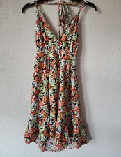 SHEIN ALL OVER FLORAL PRINT TIE BACKLESS RUFFLE HEM HULTER DRESS,  SIZE M