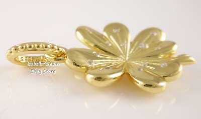 LUCKY FOUR LEAF CLOVER Genuine PANDORA SHINE Yellow GOLD Plated