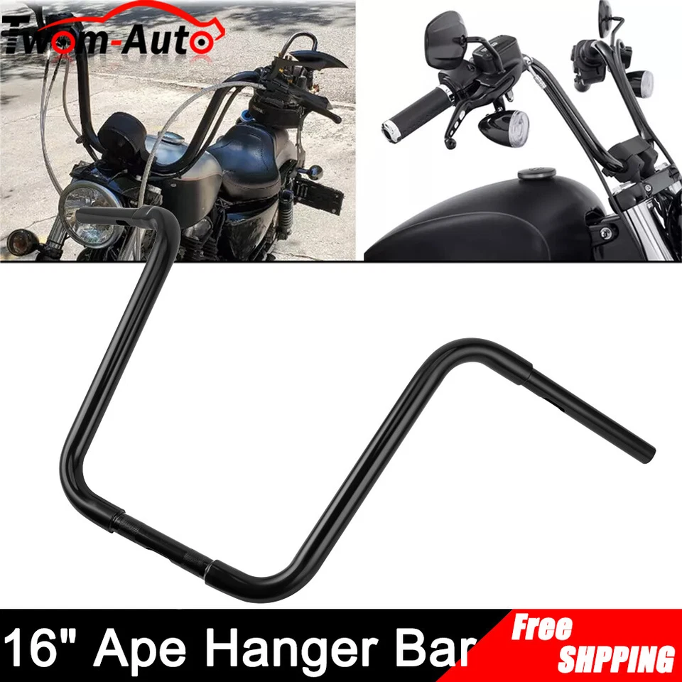 Manillar de barra de suspensión de motocicleta 16" negro para Harley Softail FXST FLST Sportster Foto 3 de 4