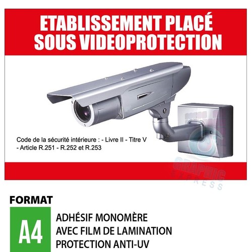 SITE SOUS VIDEO SURVEILLANCE - VIDEOSURVEILLANCE- STICKERS - PANNEAU PVC - ALU - Picture 2 of 9