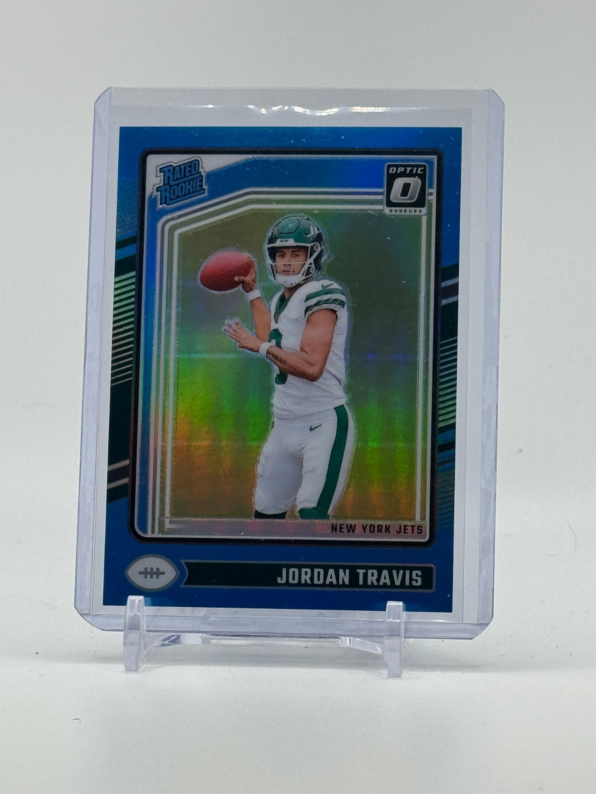 2024 DONRUSS OPTIC JORDAN TRAVIS #260 RC AQUA PRIZM /299, JETS