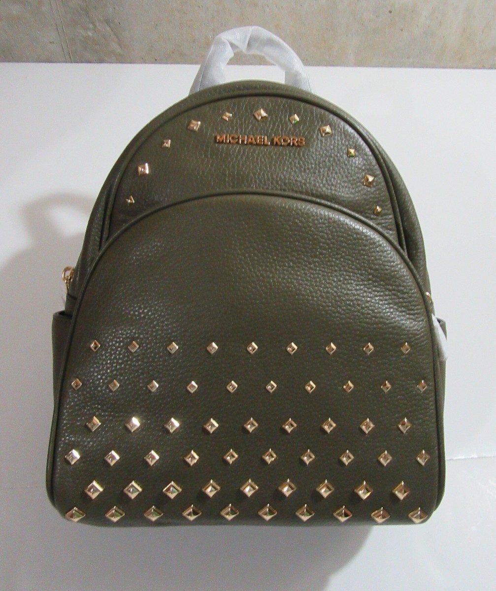 Michael Kors Abbey Leather Medium Studded Backpack Olive NWT NEW
