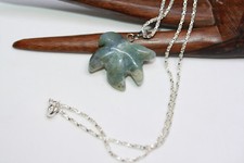 Canada 4/5 Green Jasper Maple Leaf Pendant Ne...