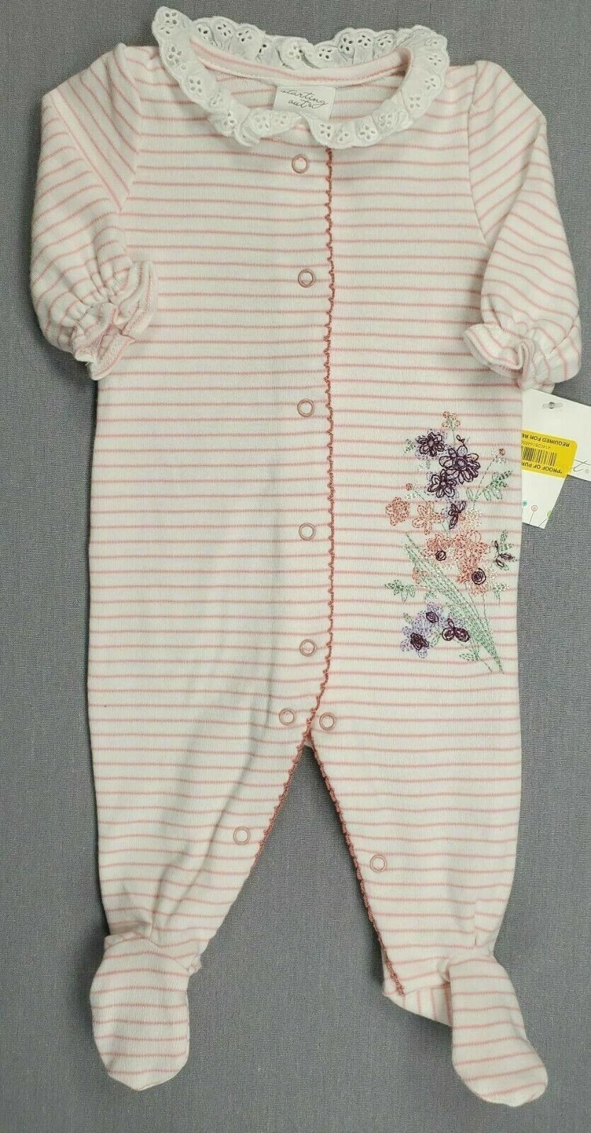 New Baby Girl Clothes Starting Out Preemie Pink Lace Collar Floral Footed Outfit