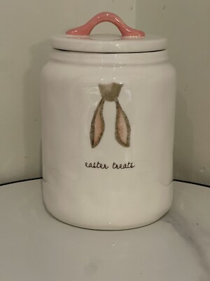 Rae Dunn Easter Treats Canister Jar White Handle Bunny Ears Large