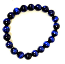 NEW BEADED GENUINE ROUND BLUE TIGER EYE STONE STACKABLE STRETCH MEN'S BRACELET