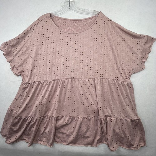 NEW - Womens Plus Size 22/24 Pink Boho Chic Eyelet Babydoll Boutique Top - Picture 16 of 16