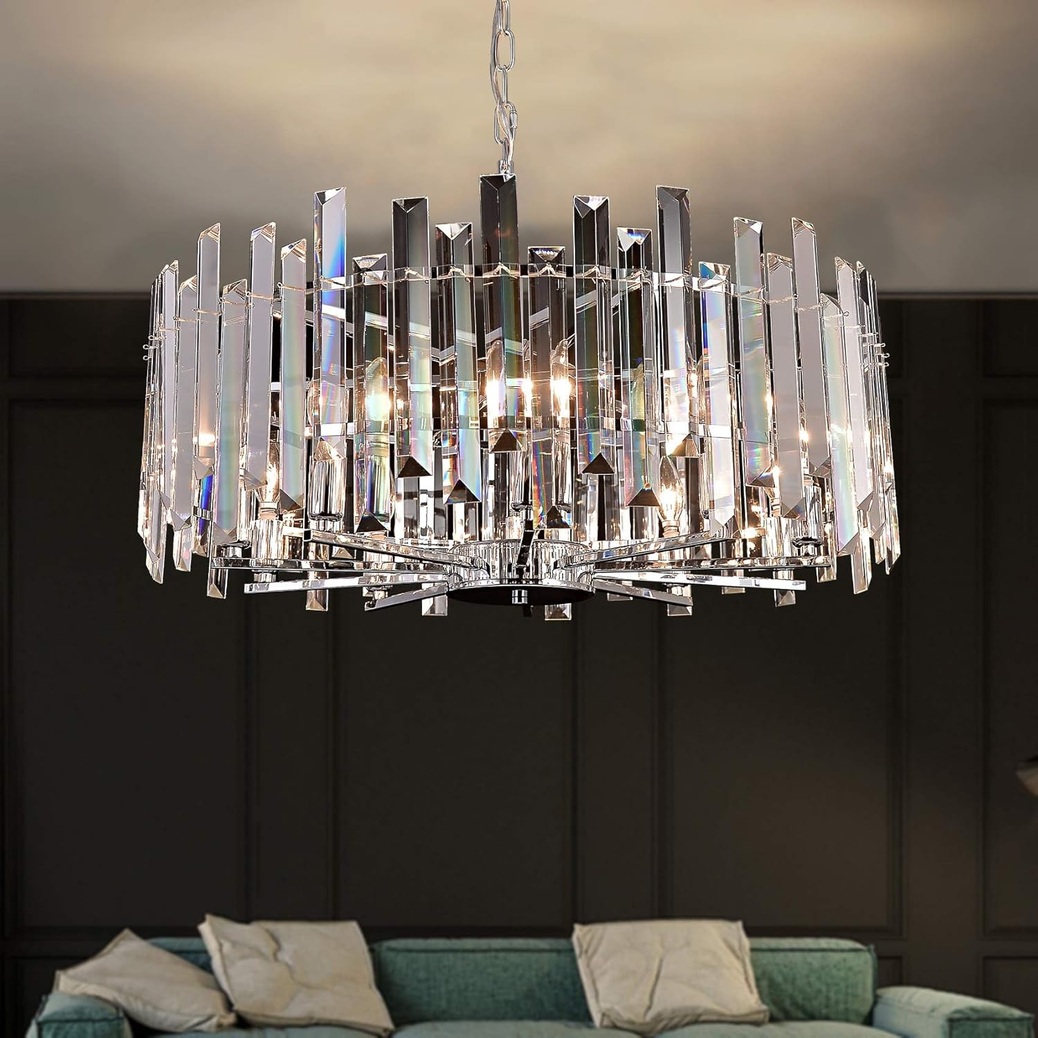 Modern Crystal Chandelier Lighting Chrome Pendant Ceiling Lights Fixture Contemp