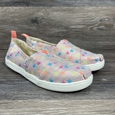 TOMS Girl Shoes Youth Alpargata Coral Slip On Rainbow Stars Flats Casual size 5