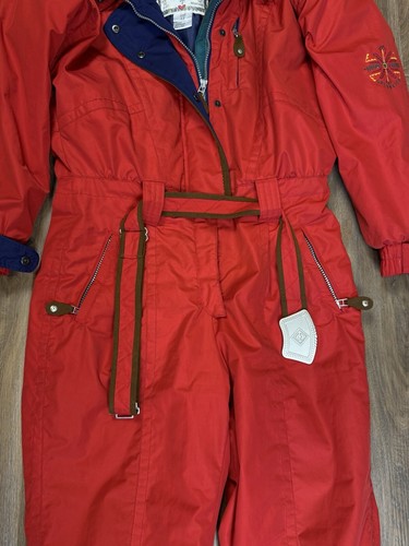 Obermeyer Ski Suit Womens Snowsuit One Piece Snow Bib Neon Retro Vtg 80s 90s 12 - Picture 6 of 7