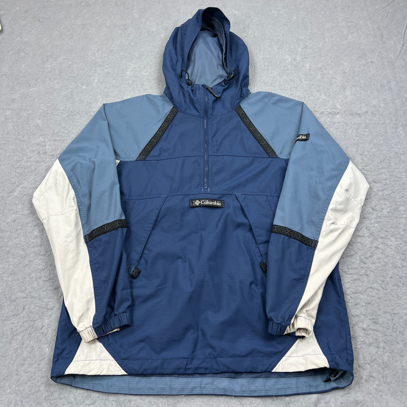 VTG 90s Columbia Anorak Jacket Mens Medium Blue 1/4 Zip Hood Pullover Sportswear