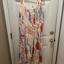 NWT Christian Lacroix Linen Blend Coastal Print Farm Midi Dress Size Large Rio