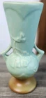 Vtg Weller Vase Pottery 10" Green Brown 2-Handled Criss Cross Dogwood Grannycore
