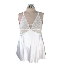 Victoria's Secret Large Silver Satin White Lace Rhinestone Baby Doll Nighty Slip