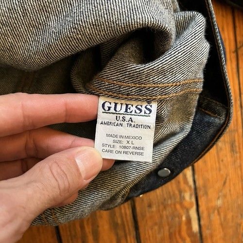 Vintage Guess Mens Denim Trucker Jacket Size XL Dark Wash - Picture 6 of 12