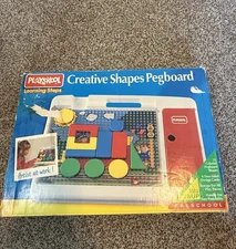 Vintage 1994 Playskool Creative Shapes Pegboard In Box Complete Cards And Shapes