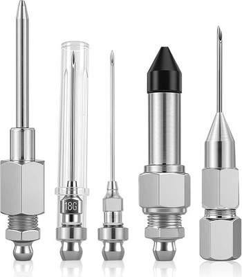 5PCS Grease Gun Needle Tips Accessories Kit, 1 Grease Needle Dispenser, 1 Rubber