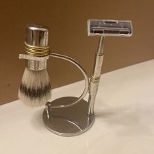 Vtg Shaving Brush Razor Holder And Stand Grooming Set Collector Decor Bathroom