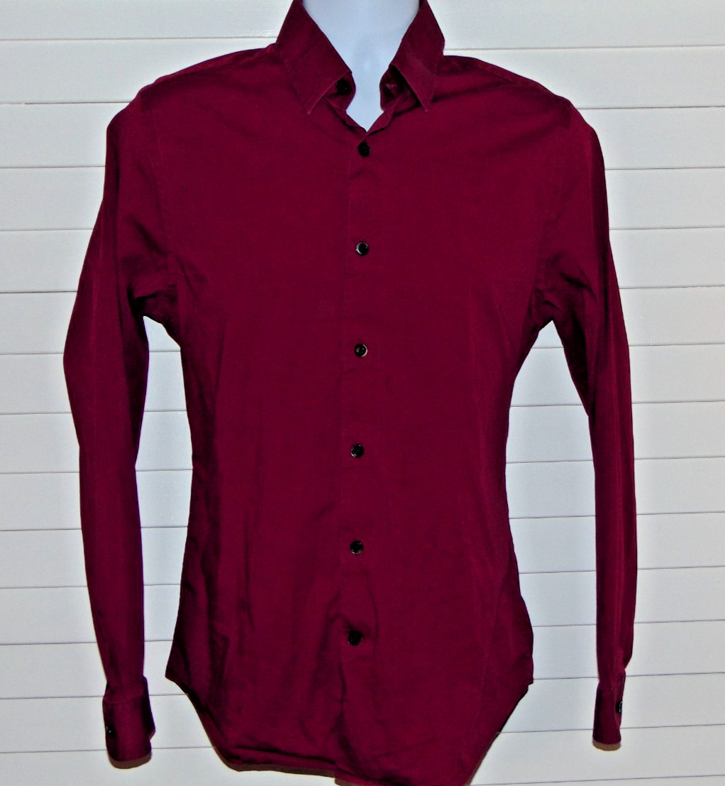 Express 1MX Fitted Deep Red Button Down Men's Shi… - image 1
