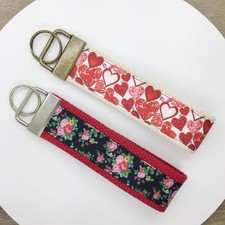Red Heart Keychain, Flower Key Fob, Floral Keyring, Valentine s Day Gift for Her