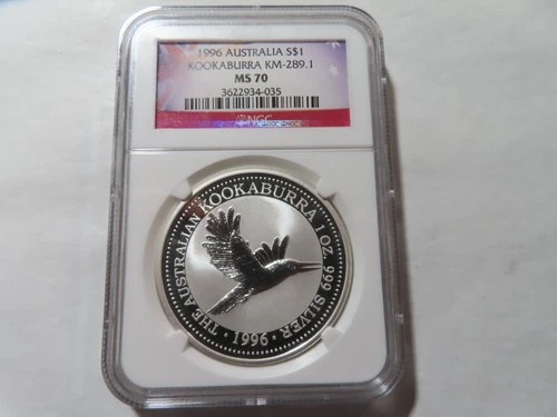 Q75 Australia 1996 SILVER 1oz Dollar "Kookaburra" NGC MS-70