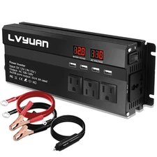 1300W 2600W Power Inverter 12V to 110V Car Converter 4USB 4AC 2LED Display Black