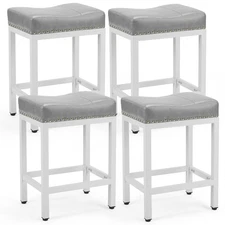 Saddle Bar Stools Set of 4, 24 Inch Counter Height Stools with Curved PU Leat...