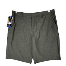 Hang Ten Hybrid Board Short 36 Men Gray Stripe Flat Front Swim Golf 11" NEW