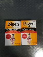 2 Pks Bigen Permanent Powder Hair Color 48 Dark Chestnut 6g Each #S13