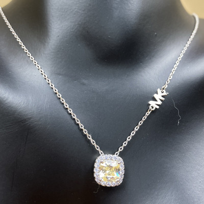 Michael Kors Canary CZ Pendant Necklace Sterling Silver Cushion Cut NWT RP $150