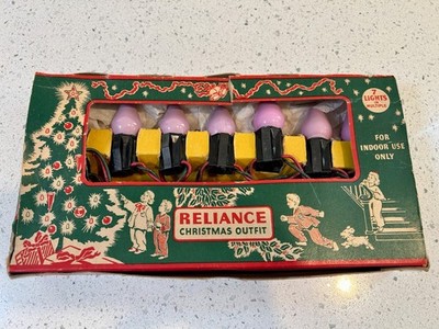 Vintage RELIANCE Christmas Outfit Lights No. 122 in Original Box - Pink Bulbs