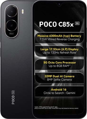 POCO C85x 5G (128 GB, 4 GB RAM, Black) Unisoc T8300 6.9" Global Version.