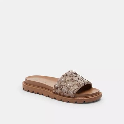 Coach Brynn Slide Sandal In Crystal Signature Jacquard, CEF53