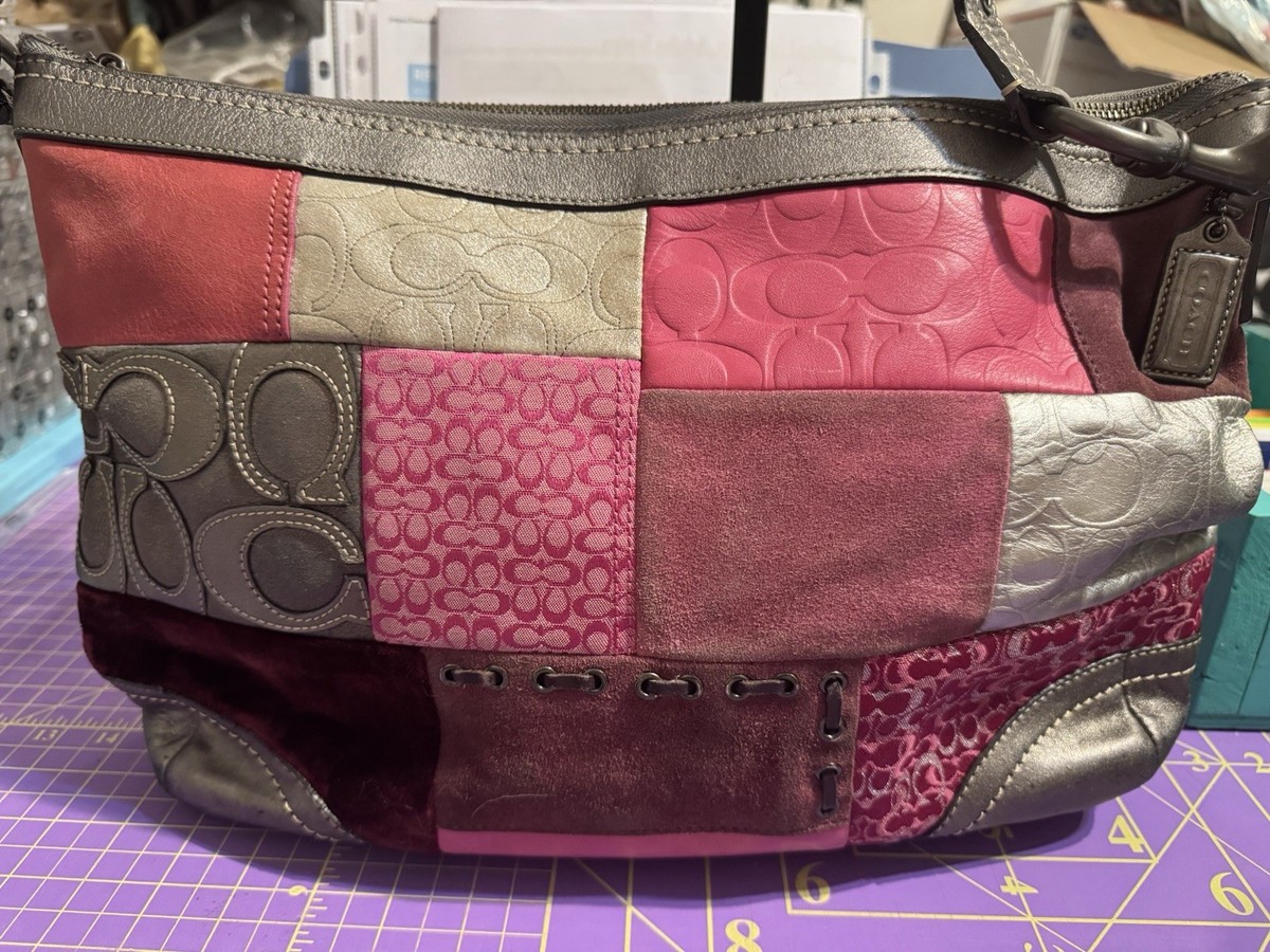 Coach 2008 Pink/Purple Leather & Suede Patchwork Shoulder Bag | eBay