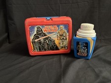 Fiambrera Star Wars 1977 termo de plástico rojo Darth Vader C-3PO y R2-D2