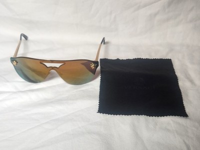 VERSACE GLAM MEDUSA Womens Large Shield Sunglasses GOLD FULL MIRROR 2161 1002F9