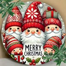 Gnome Christmas Merry Metal Wall Art,Tin Metal Signs Home Décor 8x8 Festive Ir