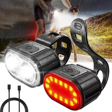 USB Rechargeable Bright LED Bike Bicycle Front Headlight and Rear Tail Light Set
