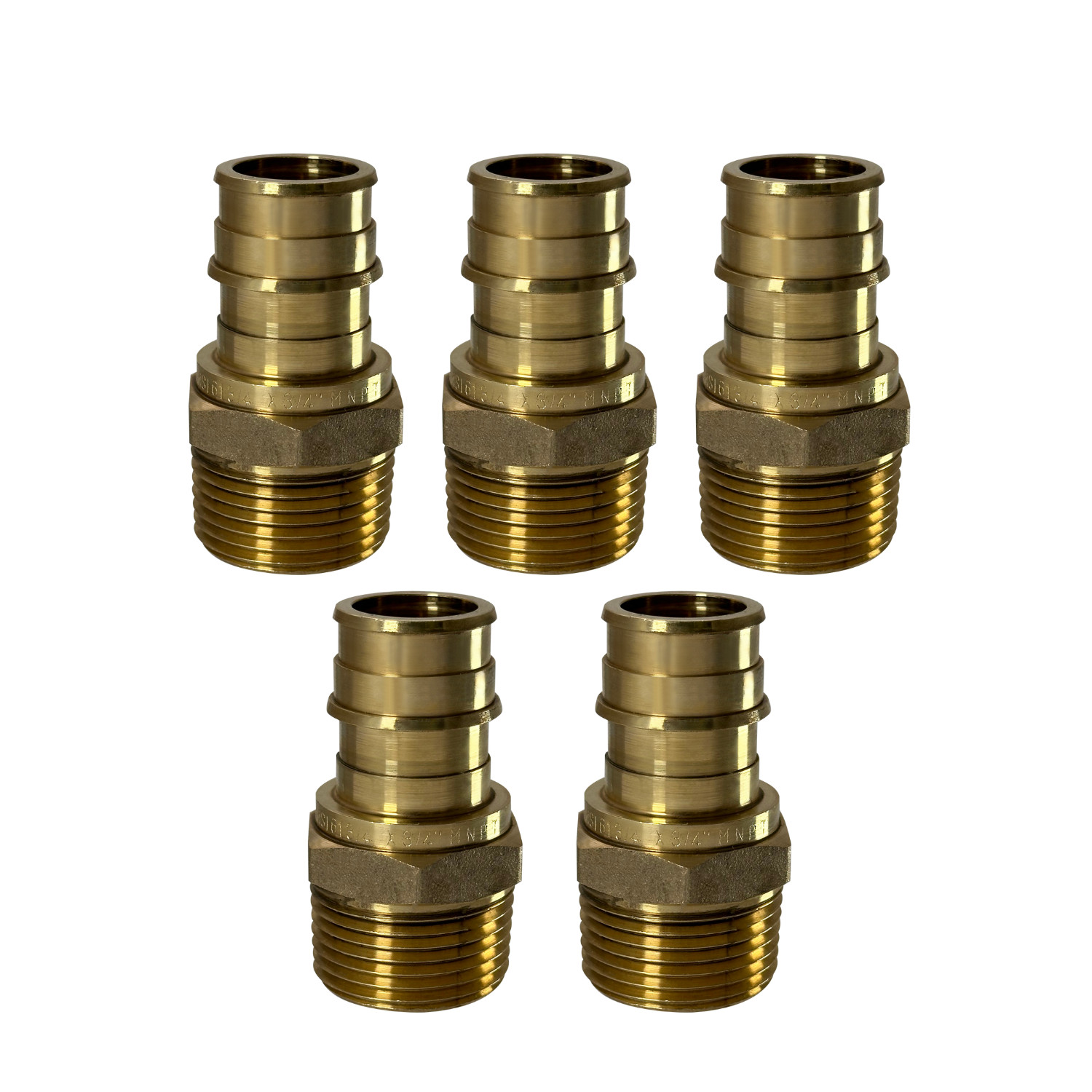 5 Pack XFITTING 3/4" Pex A x 3/4" Male NPT Adapter, F1960 Expansion, Lead Free