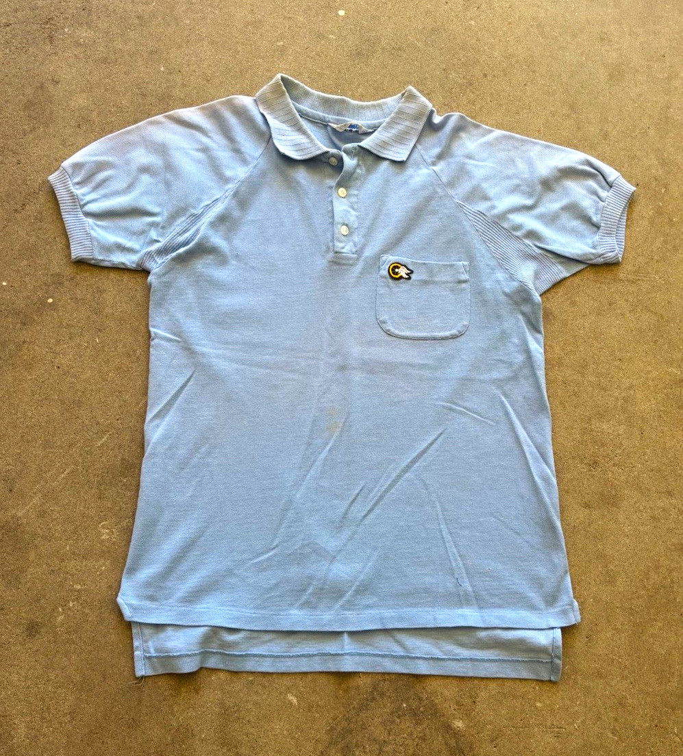 True Vintage 1950s 1960s gusset blue cotton piston collared T-shirt medium