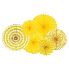 6pcs Hanging Paper Fans Set Paper Decorations for Party Birthday Yellow