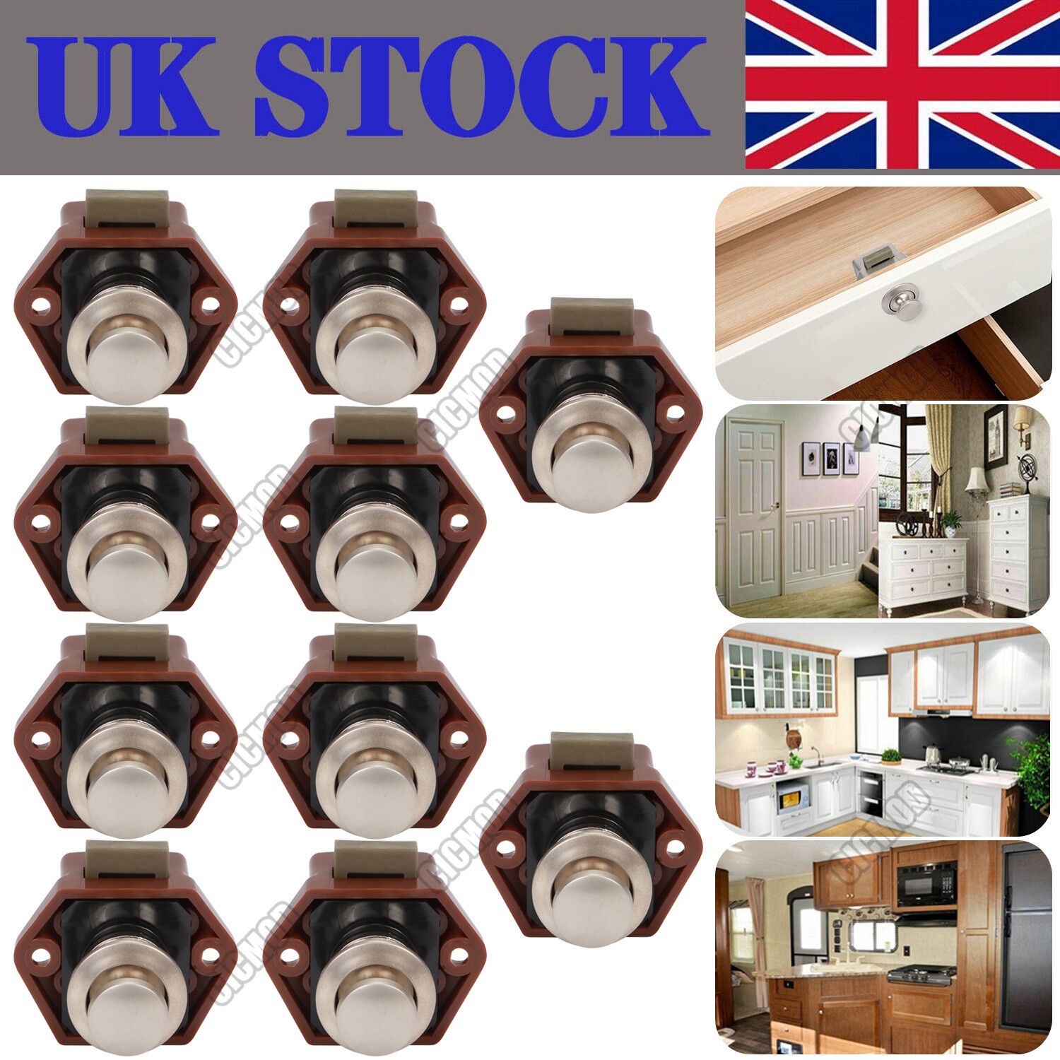 Push Button Catch Locks Latch Knob Cupboard Door Cabinet Furniture CaravanCamper