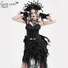 Eva Lady Black Women Goth Ruffle Lace-Up Irregular Hem Strap Overbust Corset Top