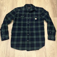Carhartt Heavyweight Plaid Flannel Shirt Green Blue Loose Fit Long Sleeve Medium