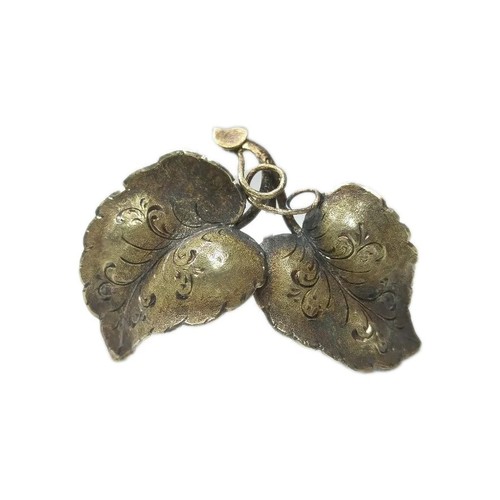 Antique European Art Nouveau Brooch / Pin Leaves Solid 14k gold & Sterling 925 - Picture 2 of 19