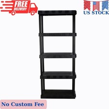 5-Tier Black Plastic Shelf Unit, 68.8 H x 30 W x 13.88 D, 350 lb Capacity