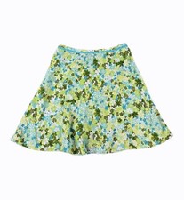 Vintage Y2k Requirements Petite Flare Skirt Green Floral Ribbon Waist Size 12P