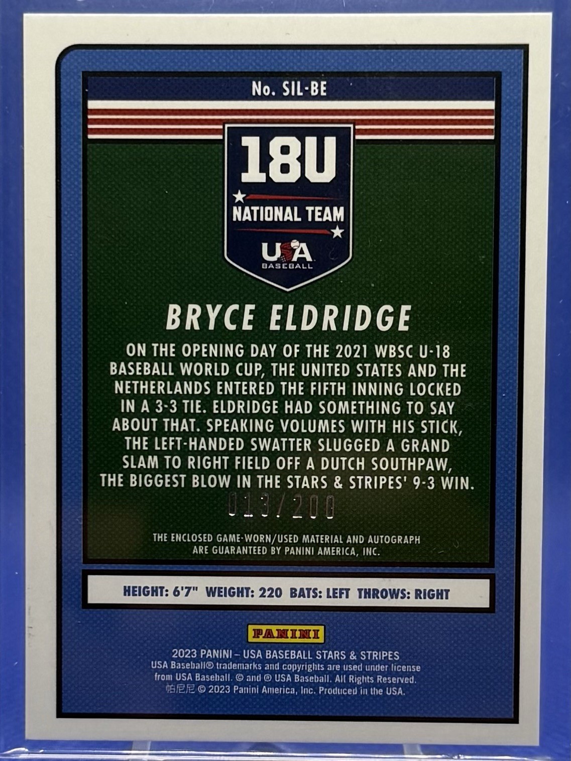 2023 Panini Stars & Stripes Bryce Eldridge Game Used Silhouettes Auto 013/200 view 2